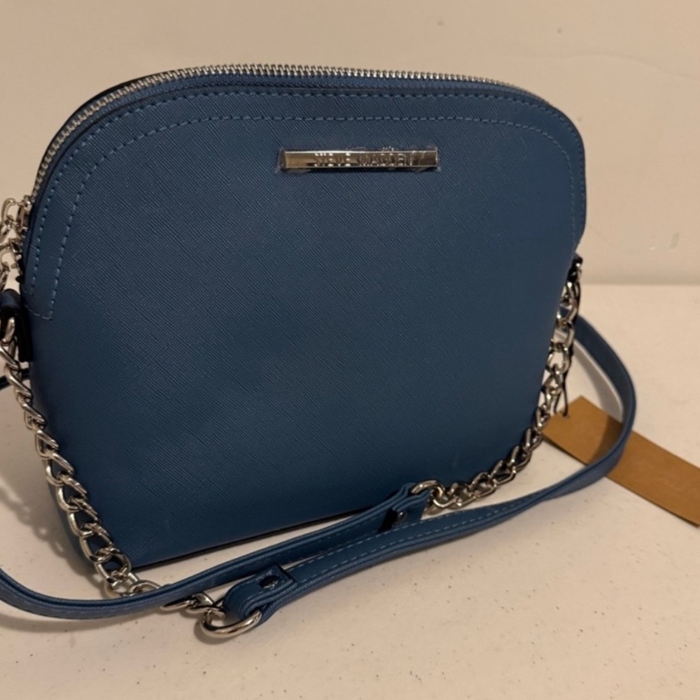 Steve Madden Blue Crossbody Bag with Silver Chain